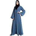 Front open abaya with piping work- French Blue Front open abaya with piping work- French Blue